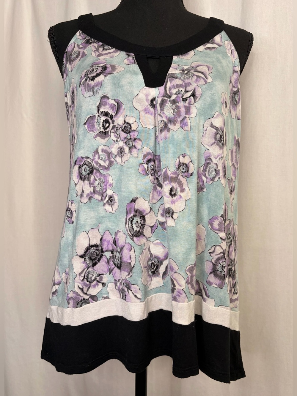 Simply Vera Women's Small Floral Tank Top Vera Wang Split Neck Sleeveless EUC